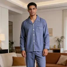 Pijama conjunto masculino comprido confortável, estampa moderna para casa e todas as estações