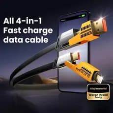 Cabo Turbo Tipo C para iPhone Xiaomi Samsung USB 4 em 1 Turbo 65W/PD 27W Cabeça de Metal Revestida de Nylon  4 em 1 CABO