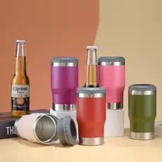 Copo térmico 420ML com duas tampas e abridor porta long neck Conserva Gelado  BINGB 420ml