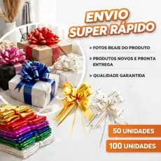 50 e 100 Laços Mágicos Para Presente Filete Dourado P/M/G Diversas Cores