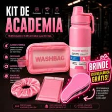 Kit Funcional Rosa Para Dia a Dia Academia Garrafa Necessaire Escova e Acessórios