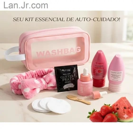 Kit Skincare Completo: Nécessaire + Hidratantes (Morango e Melancia) + Sérum Antioleosidade + Máscara Facial + Faixa1I
