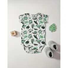 Body Infantil Bebê Dinossauro Estampado Malha Confortável