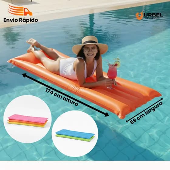 Boia Inflável Colchão 1,74cm x 59cm x 18cm Grande Piscina Praia Descanso Para Cabeca Cores Diversas