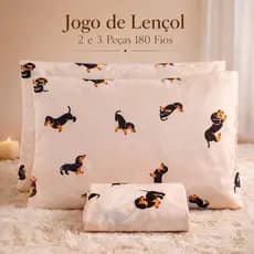 Jogo de Lençol 2 e 3 Peças Estampado Cachorro Salsicha Solteiro Casal Queen