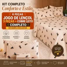 KIT 6 PEÇAS COMPLETO JOGO DE LENÇOL MAIS COBRE LEITO ESTAMPADO CACHORRO PET SALSICHA SOLTEIRO CASAL QUEEN