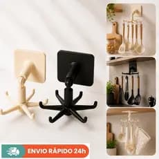 Gancho Rotativo 360° Multifuncional com Adesivo – Suporte Prático para Utensílios de Cozinha