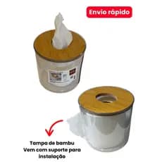 Porta Papel Higiênico Luxo – Transparente Tampa Bambu Decorativo Moderno