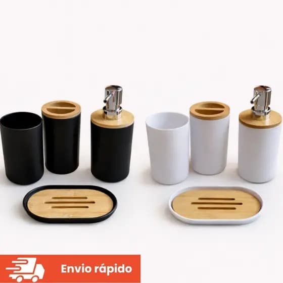 Kit Banheiro 4 Peças Bambu – Conjunto Luxo Moderno Lavabo Elegante