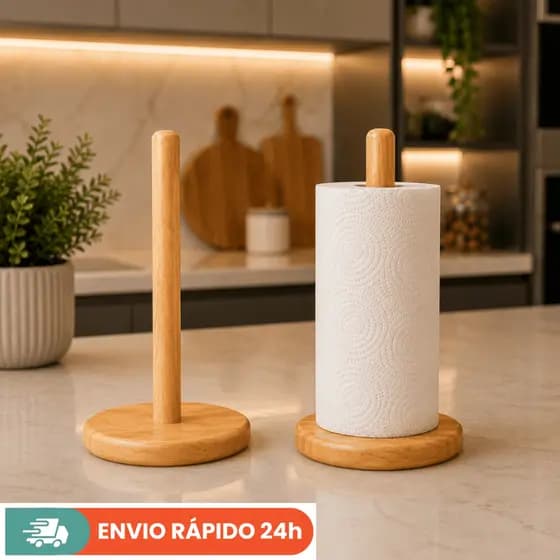 Porta Papel Toalha de Bambu – Suporte Moderno Elegante Resistente para Cozinha Papel de boca