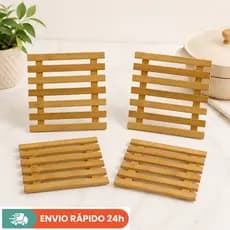 Kit Descanso de Panela Bambu 19cm Quadrado – Resistentes, Antiderrapantes e Decorativos