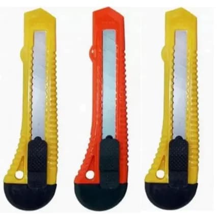 Kit 3 Estilete Grande Largo Lâmina 18MM Cabo Plástico Escolar Escritório KZ1145E