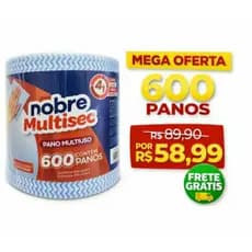 Pano Multiuso Tipo Perflex Rolo com 600 Unidades 20cmx240m Limpeza Promoção