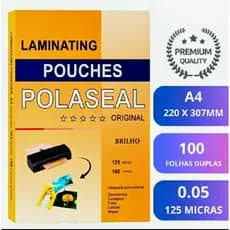 Polaseal A4 125 Micras 0,05mm 220x307 Plastificação Glossy Pouch Film 100 Folhas P/Cardápios /Certificado/Catálogos