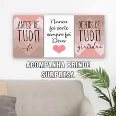 kit 3 quadros quadrinhos decoracão antes de tudo fé nunca foi sorte foi Deus gratidão sala quarto