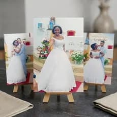 Kit Quadros Foto ou Imagem com Suporte de Mesa Estante Quadrinhos Decorativos Placas Casal Criança