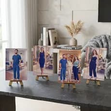 Kit 2/3/4/5/6 Quadros Decorativos Personalizados Foto Imagem com Suporte Mesa Estante Decoração