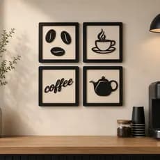 Kit 4 Quadros Cantinho Do Café Mdf Relevo 3d Plaquinha 15cm Decoração Para Cozinha Parede Café