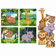 Kit 4 Quebra Cabeça Animais Infantil Em Mdf Educatico 4  peças Animais Espaço Fundo do Mar Brinquedo Pedagógico Infantil