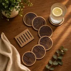 Kit 6 Bolachas Porta Copos em MDF com Suporte 6 Peças Para Jantar Decoração Mesa Taça