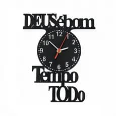 Relógio de Parede Decorativo  Deus é Bom o Tempo Todo em Mdf Casa e Decoração Preto