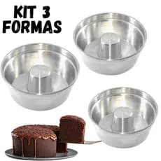 KIT 3 Formas para Bolo com furo, 20, 18 e 16cm Torta Suíça Pudim bolo Air Fryer