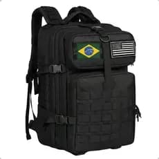 Mochila Tática Militar 50L Impermeável Reforçada Trilha Camping Viagem com Bandeira do Brasil