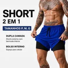 Shorts Kong Bermuda 2 em 1 Para Academia Masculino Short Dry Fit, com Bolso Interno.