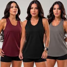 KIT 3 Regata Feminina Dry Costas Nadador Academia Esportivo Fitness Treino Lisa