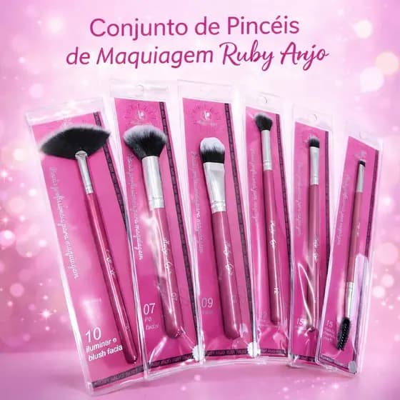 Pincel para Maquiagem Ruby Anjo Diversos Modelos | Base, Pó, Blush, Sombra | Macio e Profissional.