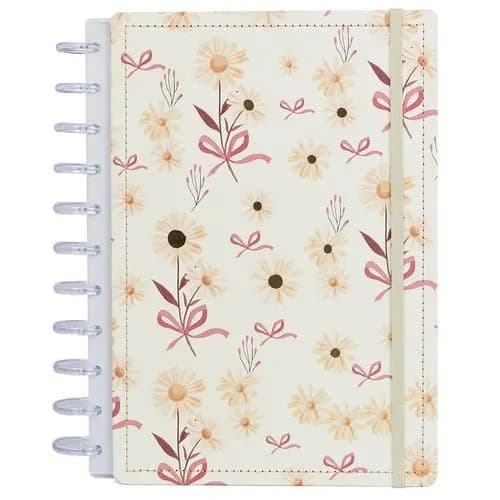 Caderno Inteligente Grande Capa Dura Floral 60 Folhas Reposicionaveis Sistema Disco Organizador Pratico Versatil