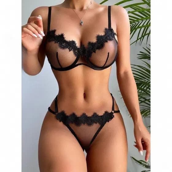 Conjunto de roupa íntima feminina oca de duas peças para casa