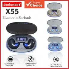 Fones de Ouvido Bluetooth Sem Fio TWS Senbenbao X55, com Display LED, Cancelamento de Ruído, À Prova d'Água, Estéreo