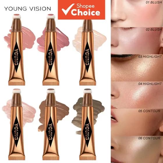 YOUNG VISION Bastão de Contorno e Blush em Creme 12ml – Blush Líquido Multicolorido para Maquiagem, Múltiplas Opções de