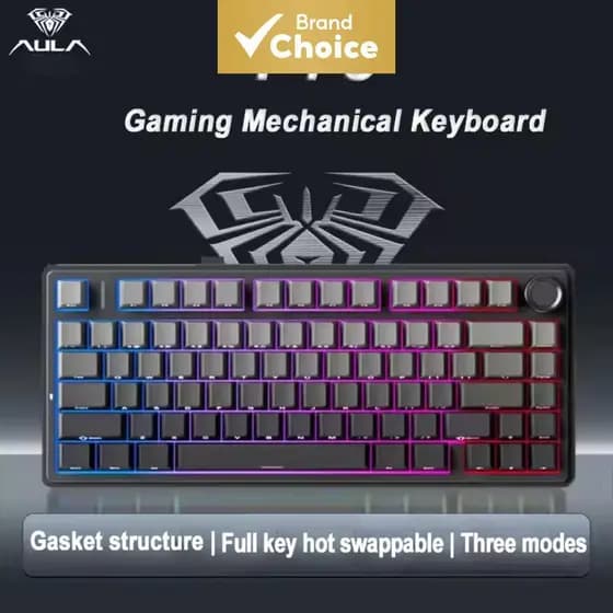 Teclados AULA F75 com Bluetooth, 2.4G sem fio, com fio, teclado mecânico de 75% em três modos, todas as teclas podem ser
