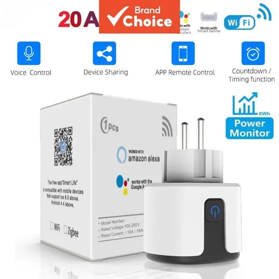 Axus 20A WiFi Tomada Inteligente Plugue Ue Com Monitoramento De Energia Funciona Alexa E Google Home APP Temporizador De