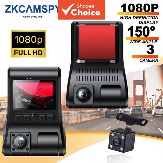DVR Veicular Dash Cam com Lente de 3 Canais Gravador de Vídeo Full HD 1080P Dentro e Traseira