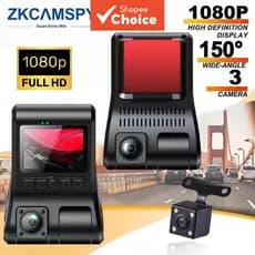 DVR Veicular Dash Cam com Lente de 3 Canais Gravador de Vídeo Full HD 1080P Dentro e Traseira
