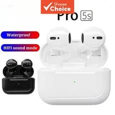 Mini Pro5s Fones de Ouvido Bluetooth TWS, Hi-Fi Estéreo, À Prova d'Água, Esportivos, Toque, Redução de Ruído ENC