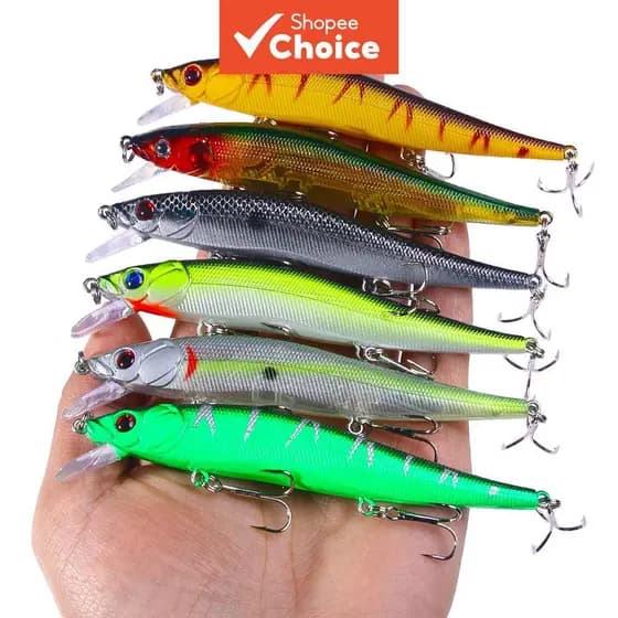 Hengjia 6Pcs Isca de Pesca 120mm/13.6g Minnow Crankbait Wobblers 3D Olhos Perca Isca Artificial Pike Carpa Isca