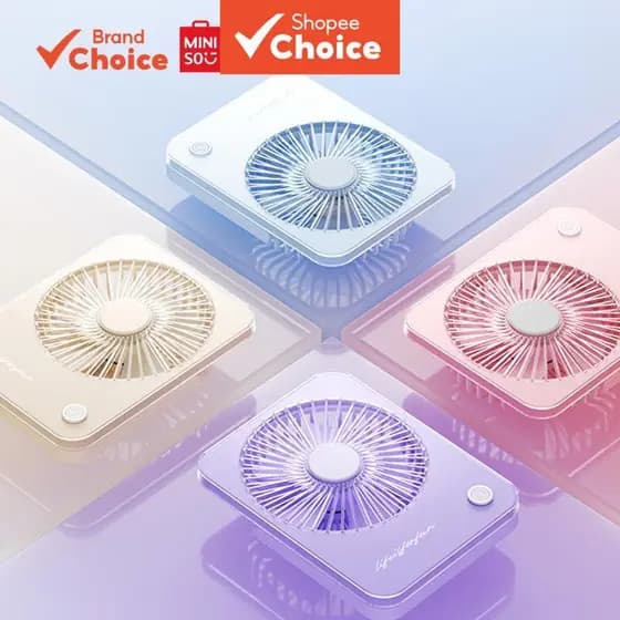 MINISO  cor macaron, ventilador dobrável doce, ventilador de mesa, mini ventilador, 13,6cm × 3,7cm × 17,8cm