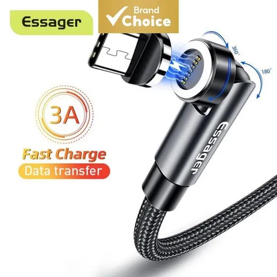 Essager 540 Cabo Magnético Giratório 3A Carregamento Rápido Micro USB Tipo C Para iP Xiaomi Carregador Magnético de