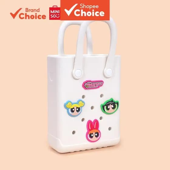 MINISO  série das meninas superpoderosas - elegante e prática bolsa pequena perfurada (branca) 16cm × 8cm × 21cm