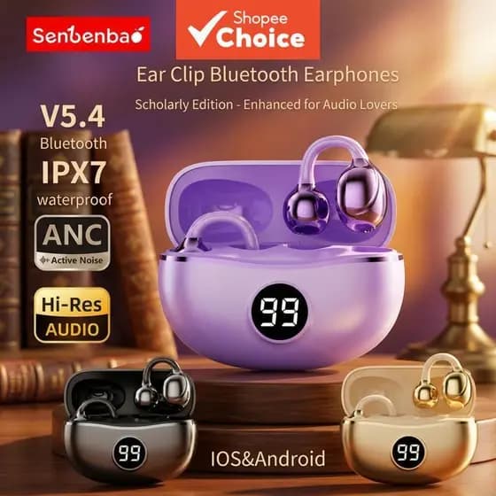 SenBenBao S151 Fones De Ouvido Originais Sem Fio Fone Bluetooth Com Microfone Viva-Voz Cancelamento De Ruído Clipe Orelh