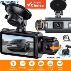 Câmera Veicular 3 Canais Dash Cam 1080P 360 Graus Visão Noturna Gravador Automático