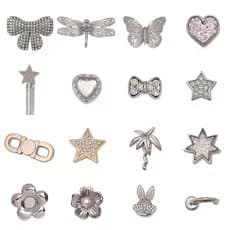 100 # Miss Zoe Jibtz Bolsas Com Buracos De metal Prateado Acessórios Chinelos De Borboleta De Decoração
