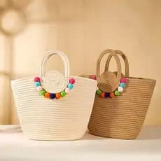 Bolsa De Feminina Praia Sacola Verão Com Alça Dupla Pom Pom