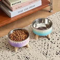 Tigela Comedouro Elevado Pet Aço Inox Antiderrapante Proteção do Pescoço para Gatos e Cachorros