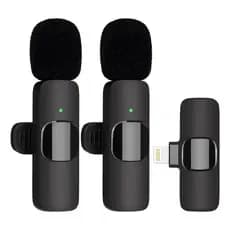 Microfone de lapela profissional duplo sem fio para celular compatível com iphone lightning kit com 2 microfones áudio