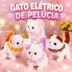 Brinquedo Elétrico de Gato de Pelúcia- Interativo e Divertido para Crianças e Famílias